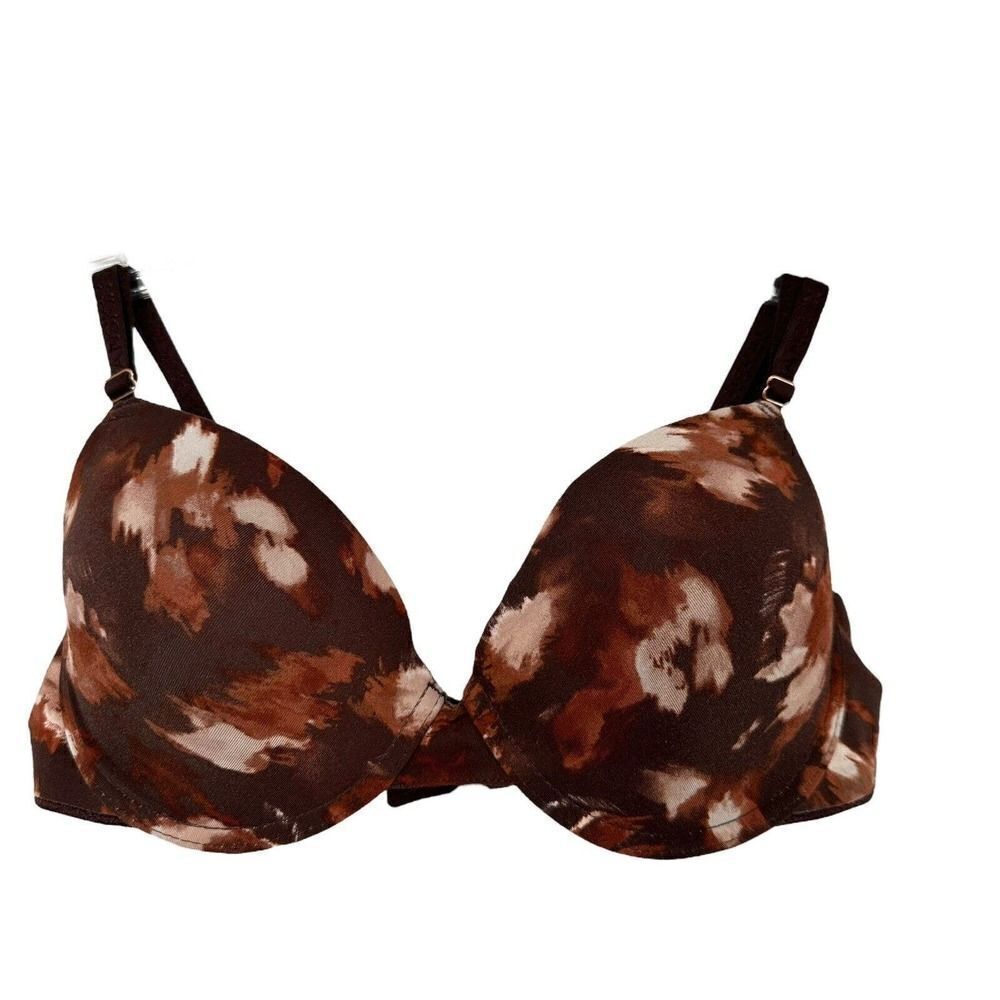 Danskin Intimates T Shirt Bra Size 36B Brown Abstract Print Underwired Comfort